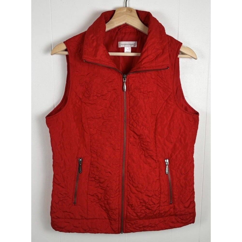 Christopherā & Banks Womens Small Red Quilted Puffer Vest Zip Pockets